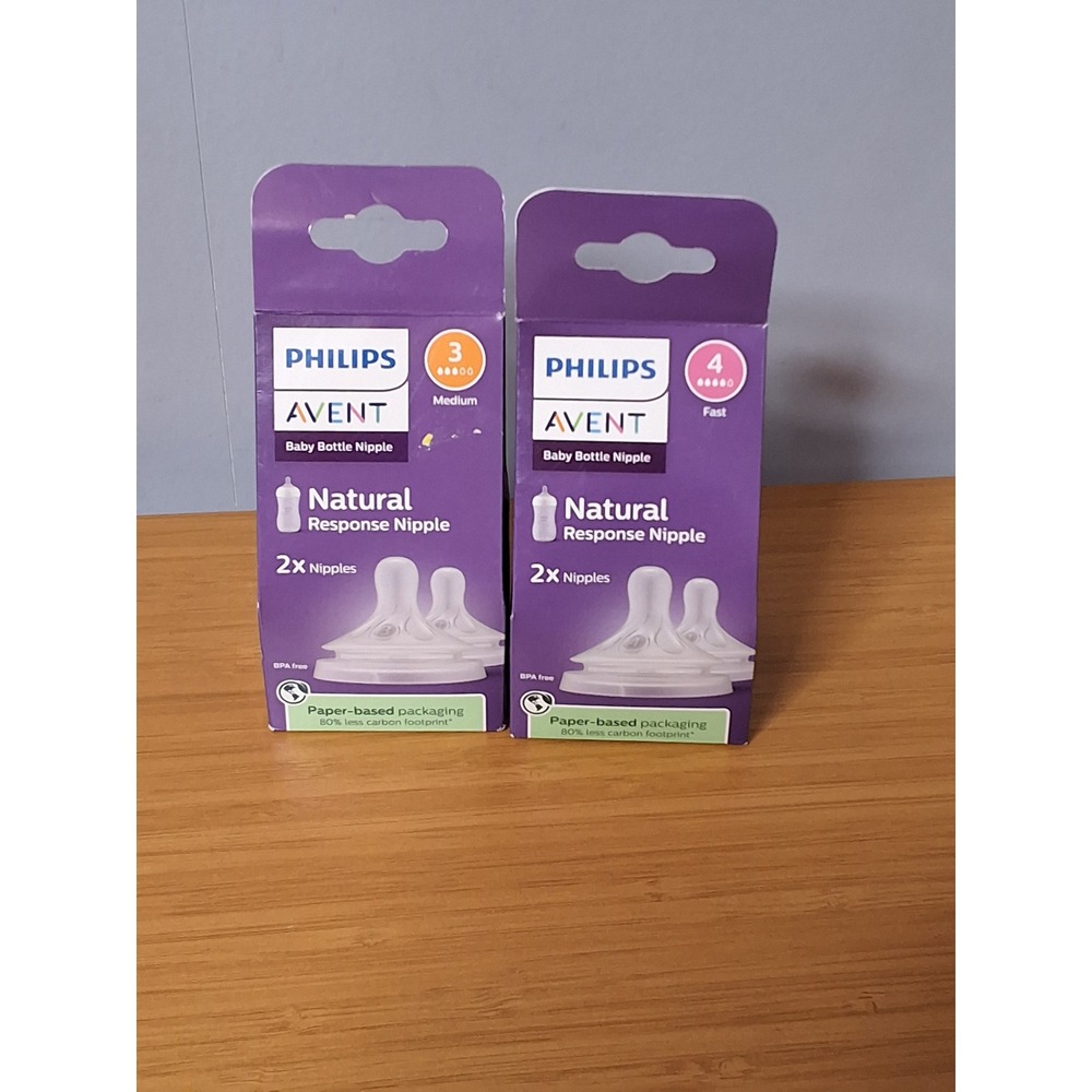 Philips Avent Natural Response Nipples Flow 3 Medium & Flow 4 Fast Lot Of 2